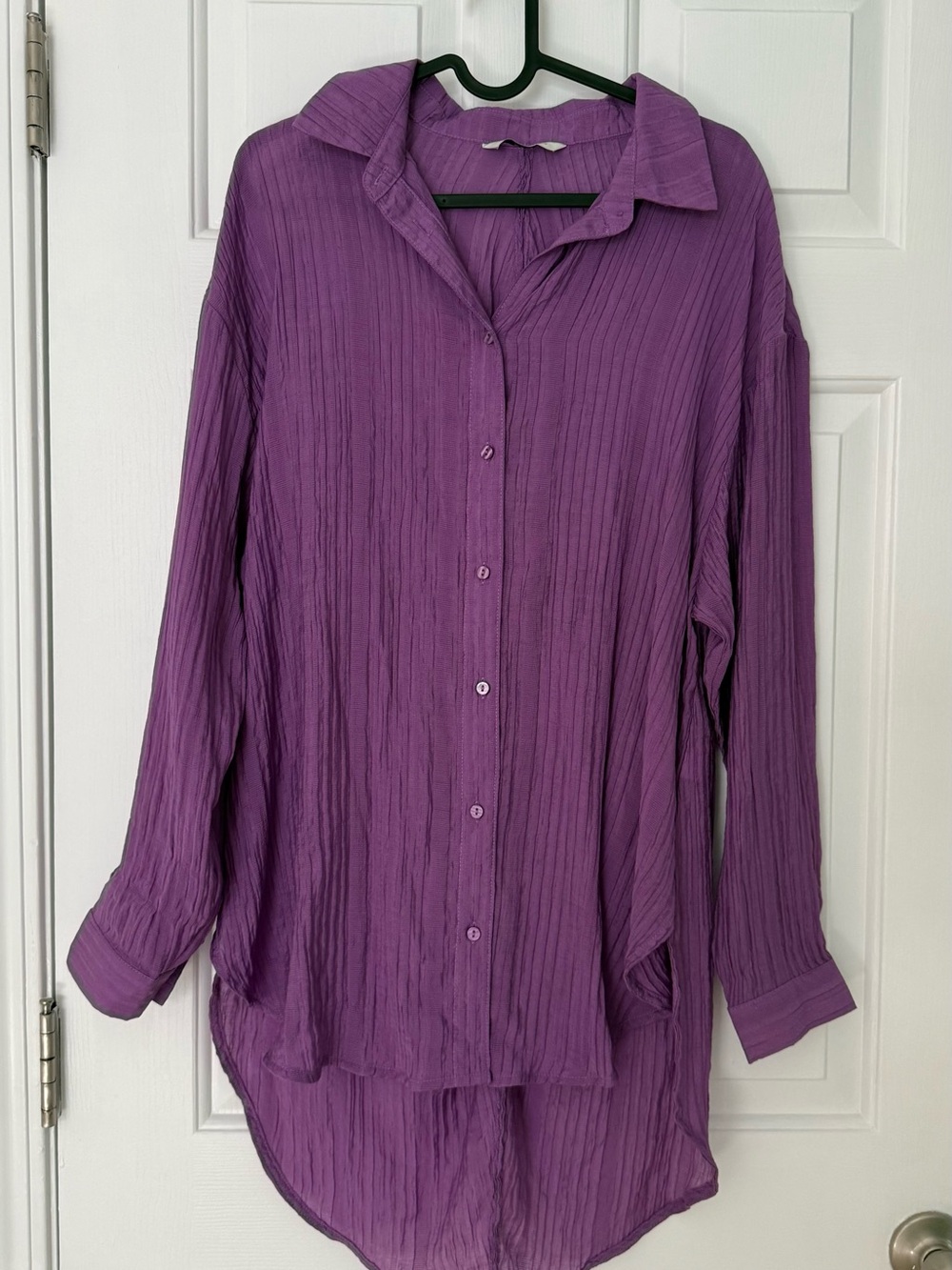 Only Purple Crinkle Button-Down Longline Shirt